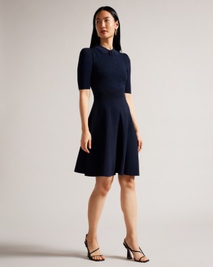 Ted Baker Hillder Delicate Pointelle Knit Kadın Elbise Koyu Mavi | CGBF-42786
