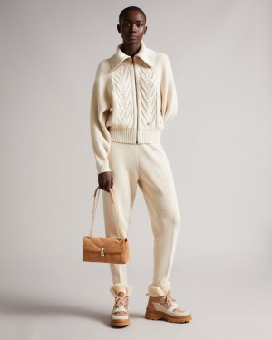 Ted Baker Juliiah Engineered Knitted Jogger Kadın Pantolonlar Bej Rengi | XBHR-95638