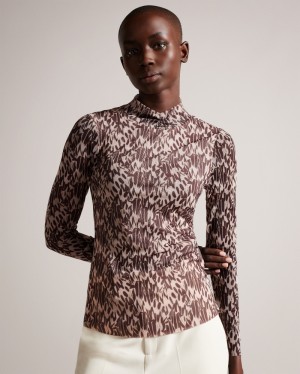 Ted Baker Jumila Fitted High Neck Kadın Üstler Bej Rengi Pembe | JUCY-41259