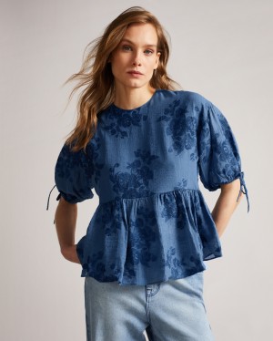 Ted Baker Kaarin Exaggerated Puff Sleeve Kadın Üstler Koyu Mavi | WIPX-31784