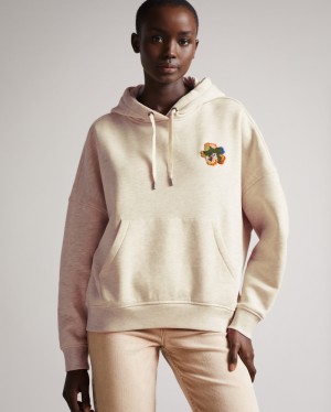 Ted Baker Karrlaa Hoodie With Flower Patch Kadın Üstler Bej Rengi | YZRX-57910
