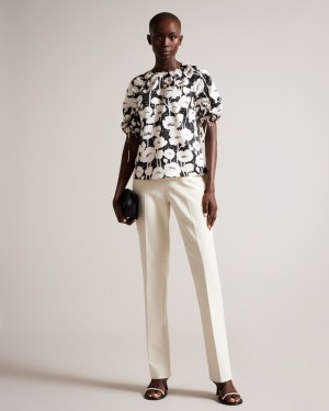 Ted Baker Luciani Puff Sleeve Poppy Print Kadın Üstler Siyah | ZXQP-48132