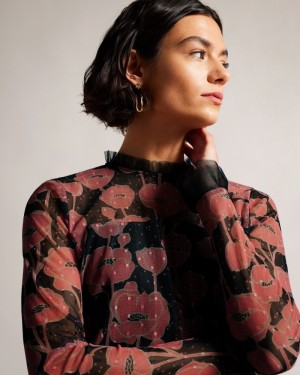 Ted Baker Maggann Long Sleeved With Frill Details Kadın Üstler Siyah | UPJB-65194
