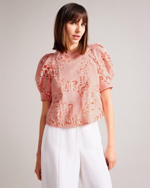 Ted Baker Meliiha Puff Sleeve Boxy Kadın Üstler Mercan | KVBA-63948