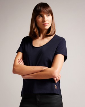 Ted Baker Miarna V Neck Easy Fit Tee Kadın Üstler Lacivert | FBOM-06297