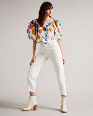 Ted Baker Nelda Puff Sleeve Cropped Kadın Üstler Beyaz | CWAU-76042
