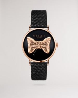 Ted Baker Nortia Bow Dial Leather Kadın Saat Siyah | RNOT-84269