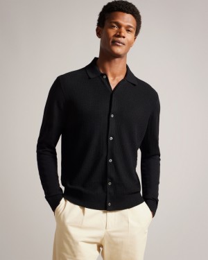 Ted Baker Oidar Long Sleeve Textured Erkek Süveter Siyah | LABY-45926