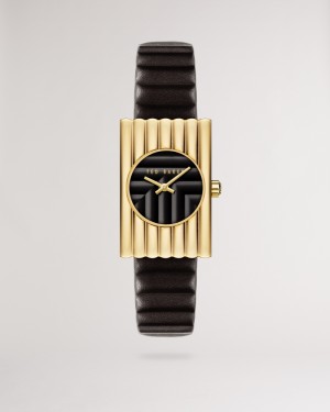 Ted Baker Otolee Rectangle Framed Leather Kadın Saat Siyah | ZAMW-08591