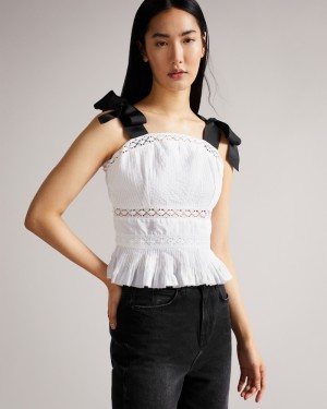 Ted Baker Pietri Lace Insert Peplum With Grosgrains Kadın Üstler Beyaz | SBXK-73809