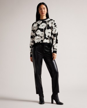 Ted Baker Pipha Cropped Jacquard Knitted Kadın Süveter Siyah | HJDW-52409