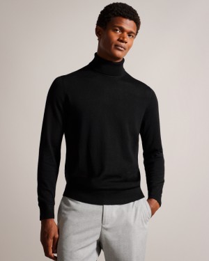 Ted Baker Rainger Merino Wool Roll Neck Erkek Süveter Siyah | FECV-97206