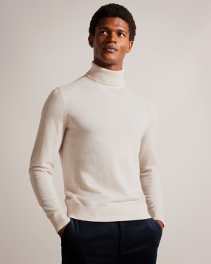 Ted Baker Rainger Merino Wool Roll Neck Erkek Süveter Ecru | IYEP-13542