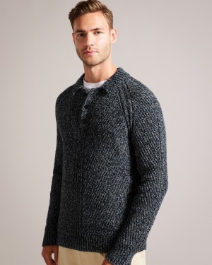 Ted Baker Reddis Engineered Knit Polo Neck Erkek Süveter Mavi | TRAL-52490
