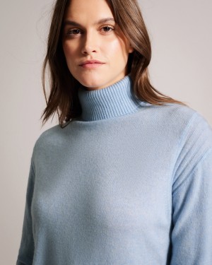 Ted Baker Ruthell Organic Cashmere Roll Neck Kadın Süveter Açık Mavi | UYSN-40936