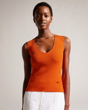 Ted Baker Sarhaa Engineered Knit Kadın Üstler Turuncu | SGUF-54028