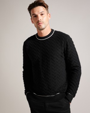 Ted Baker Sepal Long Sleeve Chevron Knit Erkek Süveter Siyah | QFGI-73081