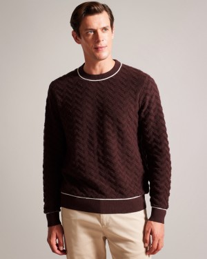 Ted Baker Sepal Long Sleeve Chevron Knit Erkek Süveter Koyu Mor | XQYH-03814