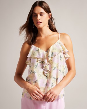 Ted Baker Shaunia Ruffled V Neck Daisy Cami Kadın Üstler Açık Sarı | RVNT-34561