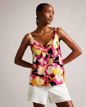 Ted Baker Thaliah Abstract Print Double Layer Effect Cami Kadın Üstler Açık Pembe | BOTQ-30678