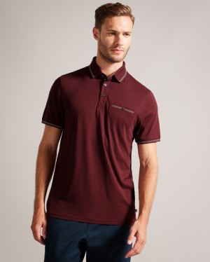 Ted Baker Tortila Polo With Striped Details Erkek Üstler Bordo | IJBA-65203