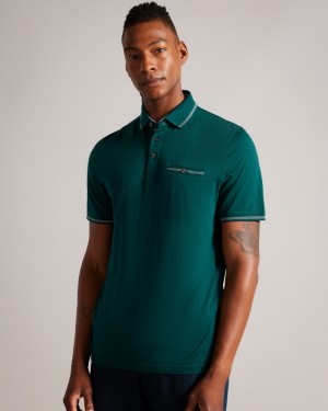 Ted Baker Tortila Polo With Striped Details Erkek Üstler Koyu Yeşil | QKOX-76850