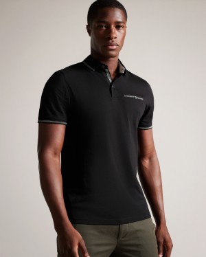 Ted Baker Tortila Polo With Striped Details Erkek Üstler Siyah | JHGB-71836